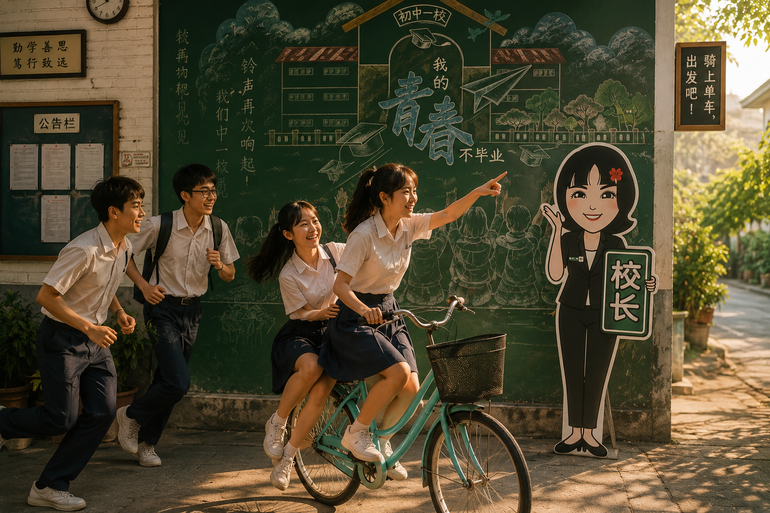 校园单车与黄昏校园路